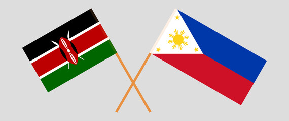 Crossed flags of Kenya and the Philippines. Official colors. Correct proportion