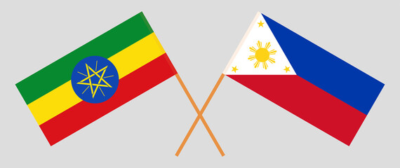 Crossed flags of Ethiopia and the Philippines. Official colors. Correct proportion