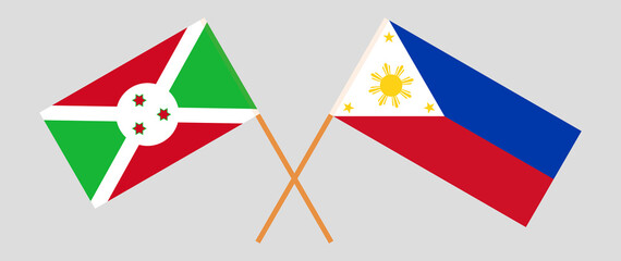 Crossed flags of Burundi and the Philippines. Official colors. Correct proportion