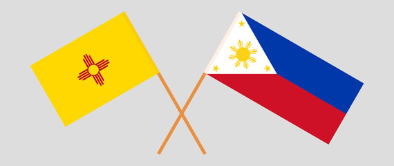 Crossed flags of the State of New Mexico and the Philippines. Official colors. Correct proportion
