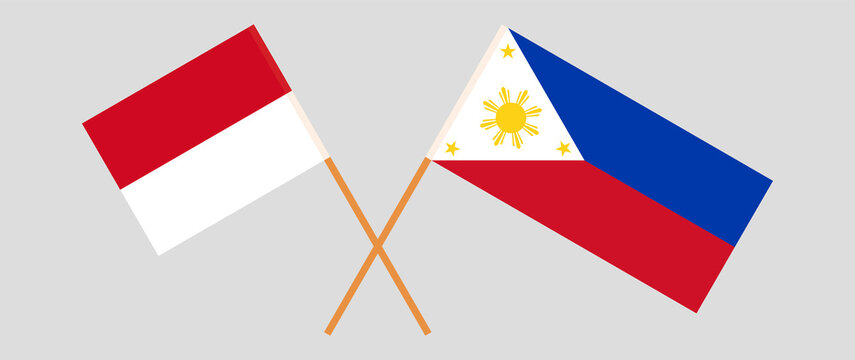 Crossed flags of Monaco and the Philippines. Official colors. Correct proportion