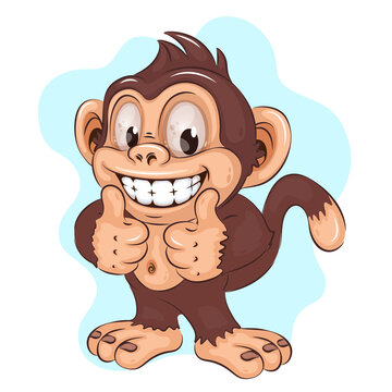 Thumbs up Monkey Cartoon. Colorful illustration of cartoon monkey showing thumbs up. Cartoon mascot. Positive and unique design. Children's illustration. 