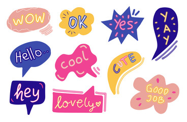 a set of cute bubble chat sticker with words clip art