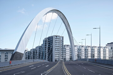 The Clyde arc squinty bridge over the River Clyde in Glasgow