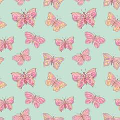 Seamless vector pattern with butterfly. Decoration print for wrapping, wallpaper, fabric, textile. 