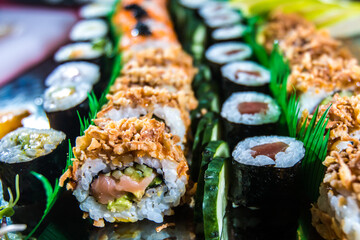 detail of a sushi plate