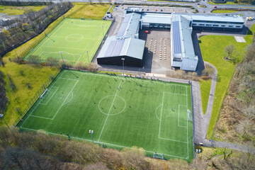 Football pitch and sports centre aerial view in Helensburgh