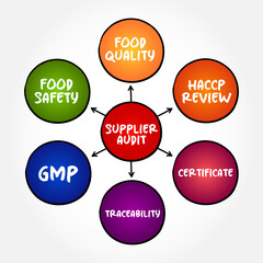 Supplier Audit is a tailor-made programme that assesses a supplier's quality systems, mind map concept for presentations and reports