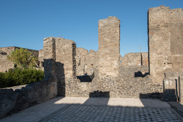 Historic city in Italy. Ruins of Pompeii, buried Roman city near Naples