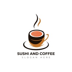 vector illustration of cafe and restaurant logo, cup of coffee vector and sushi vector