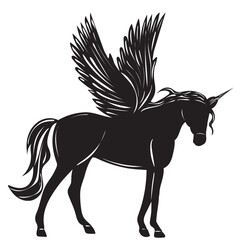 pegasus with wings black silhouette, isolated