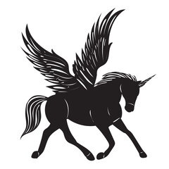 pegasus with wings black silhouette, isolated, vector