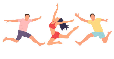 Fototapeta na wymiar jumping men and women in flat style, isolated