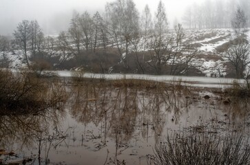 high river bank in early spring