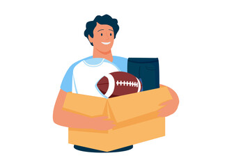 Donate clothes isolated cartoon vector illustrations. Man holds box with donated toys and clothes, people lifestyle.