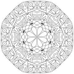 Hand drawn zentangle circular ornament for coloring page.