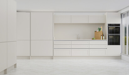 cooking room with a dinning table - wall. 3D rendering.