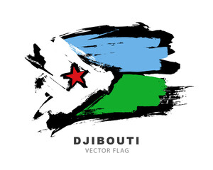Flag of Djibouti. Colored brush strokes drawn by hand. Vector illustration on a white background.