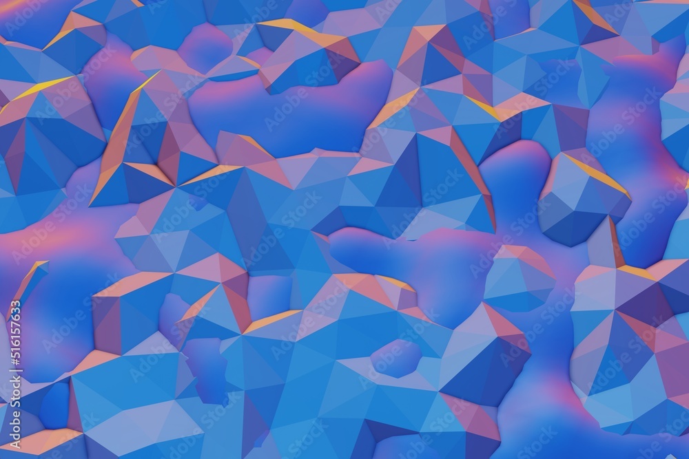 Poster colourful abstract 3d visualization of a geometric low-poly surface. 3d rendering illustration. back