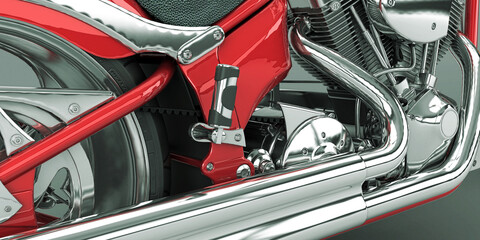 Fototapeta na wymiar Street motorcycle side closeup with chrome details, 3d rendering, 3d illustration