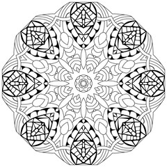 Hand drawn zentangle circular ornament for coloring page.