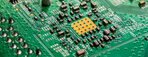 Obraz premium Macro Close up of printed wiring on PC circuit board.