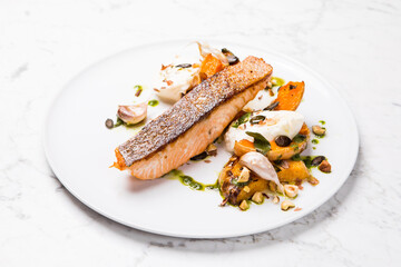 salmon and baked pumpkin