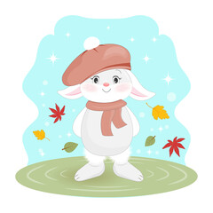 Cute rabbit on an autumn walk
