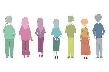 後ろを向いた人たち　イラスト