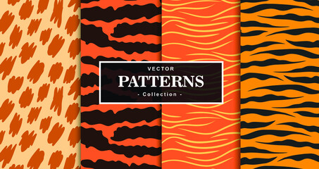 Animal seamless pattern Wild Fur Collection set Cheetah, Giraffe, Tiger, Leopard, Jaguar