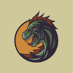 cartoon emblem of green dragon head with retro style