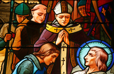 Fototapeta na wymiar Saint Louis church stained glass window : Saint Louis's death in Tunis
