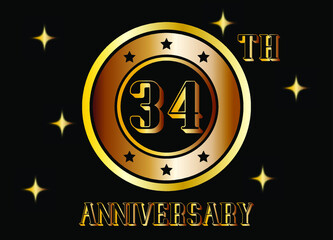 34 years anniversary golden. Poster Design for anniversary event party, wedding and special dates.