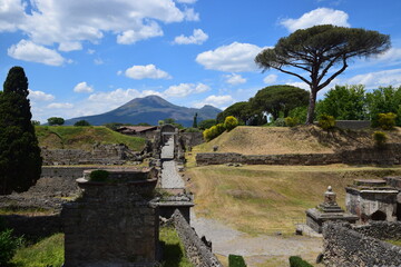 Fototapeta na wymiar Pompei - scavi romani (vesuvio nello sfondo)