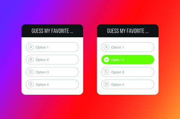 Quiz option template. Question stickers for poll stories page, popularity interface voting labels for typing answers template. Vector illustration eps10.