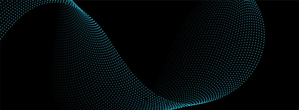 Fototapeta Sci-fi abstract blue background with dotted curved wavy lines. Technology futuristic vector design