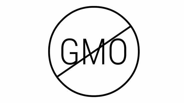 Animated black icon GMO free. Non genetically modified foods. Vector illustration isolated on white background.
