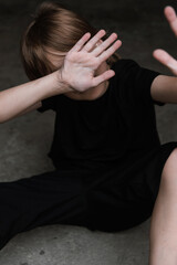 Naklejka premium Child abuse. Child need help. Violence concept.