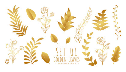 set of premium golden decoration leaves
