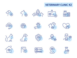 Veterinary clinic line art set. Veterinarian, medicine, insurance and ratings. Pixel perfect, editable stroke icon