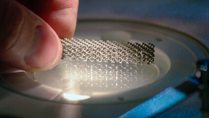 Industrial machine with lightened metallic lattice structure. Metal tetrahedral ultral light...