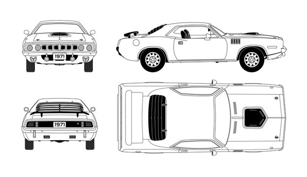 American classic muscle car blueprint vector illustration