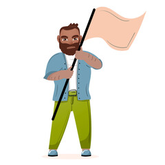 adult bearded man with a large flag in his hand