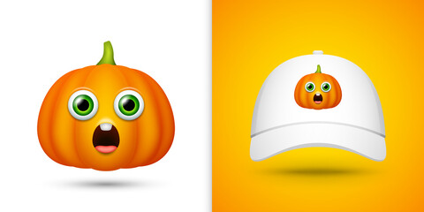 Pumpkin on white baseball cap. Vector