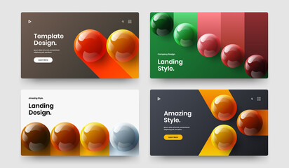 Vivid realistic balls website illustration composition. Creative presentation vector design template bundle.