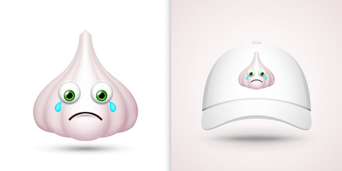 Garlic on white baseball cap. Vector