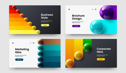 Amazing 3D spheres flyer concept set. Colorful website screen design vector layout collection.