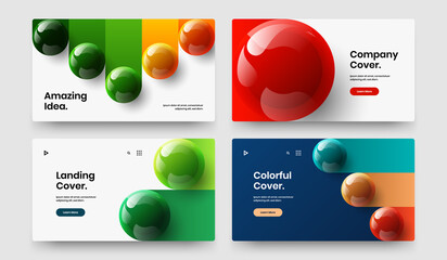 Bright 3D balls front page illustration set. Abstract banner design vector template collection.