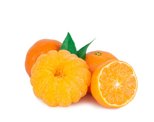 Tangerine and slices isolated on a white background.