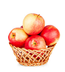 Red apple basket isolated on a white background